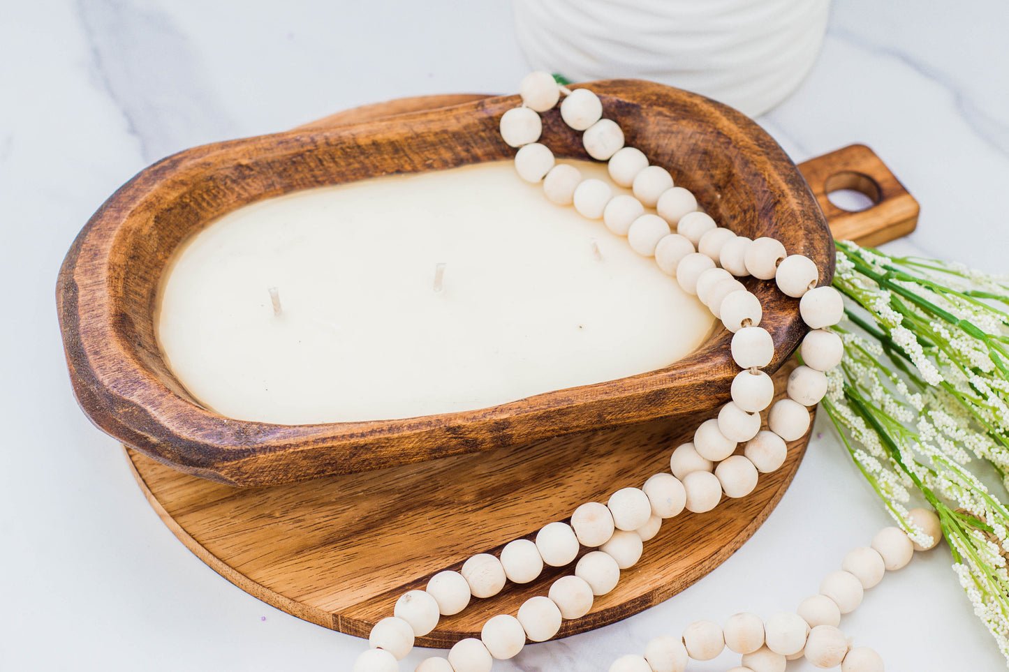 Wooden Dough Bowl Candles