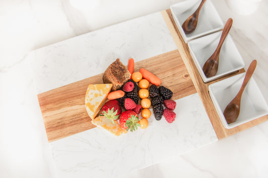 White Marble & Acacia Charcuterie board set